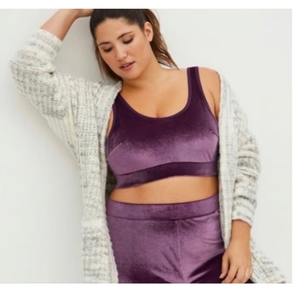 Torrid Lightly Lined Velour Scoop Bralette & High Rise Short Set Purple 4X NWT